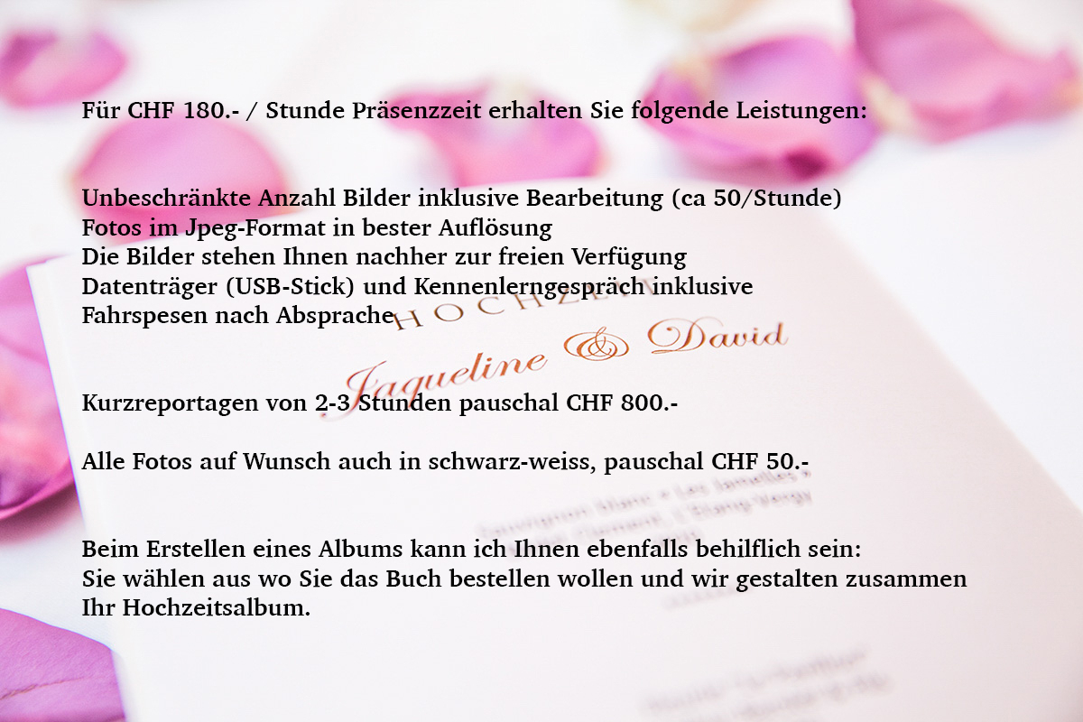 : Preise : Hochzeitsfotograf Luzern